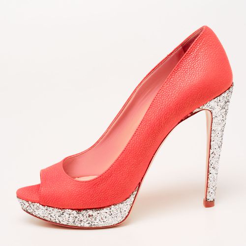 Miu Miu Neon Pink Leather And Glitter Peep Toe Platform Pumps Size 38.5 - Miu Miu - Modalova