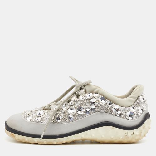 Miu Miu Grey Satin And Stretch Fabric Astro Crystal Embellished Low Top Sneakers Size 36 - Miu Miu - Modalova