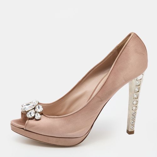 Satin Crystal Embellished Peep Toe Platform Pumps Size 41 - Miu Miu - Modalova