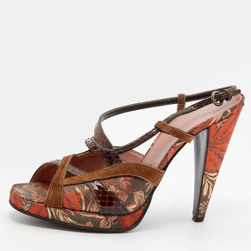 Miu Miu Multicolor Brocade And Python Strappy Slingback Sandals Size 39.5 - Miu Miu - Modalova