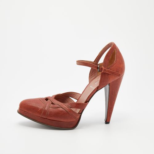 Miu Miu Burnt Orange Leather Ankle Strap Platform Sandals Size 40 - Miu Miu - Modalova