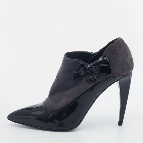 Miu Miu Grey/Black Patent Leather and Suede Bow Ankle Booties Size 38 - Miu Miu - Modalova