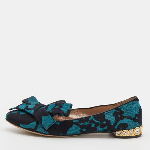 Miu Miu Blue/Black Jacquard Bow Embellished Smoking Slippers Size 38.5 - Miu Miu - Modalova