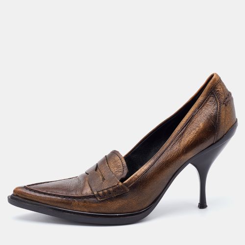 Miu Miu Metallic Brown Leather Pointed Toe Loafer Pumps Size 36.5 - Miu Miu - Modalova