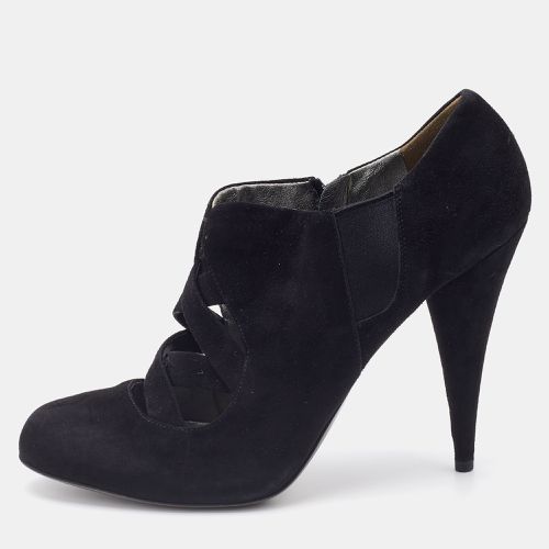 Miu Miu Black Suede and Stretch Fabric Cut-Out Booties Size 40 - Miu Miu - Modalova