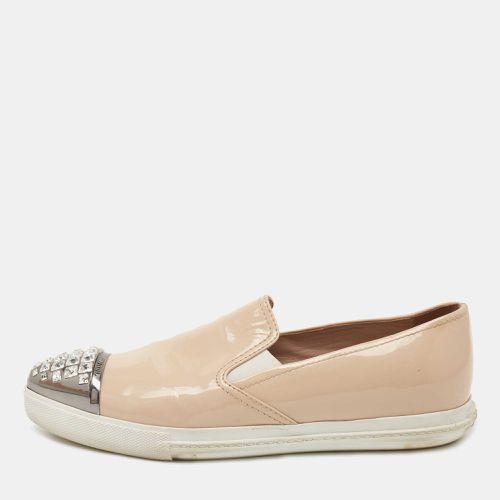 Miu Miu Beige Patent Leather Crystal Embellished Sneakers Size 38 - Miu Miu - Modalova