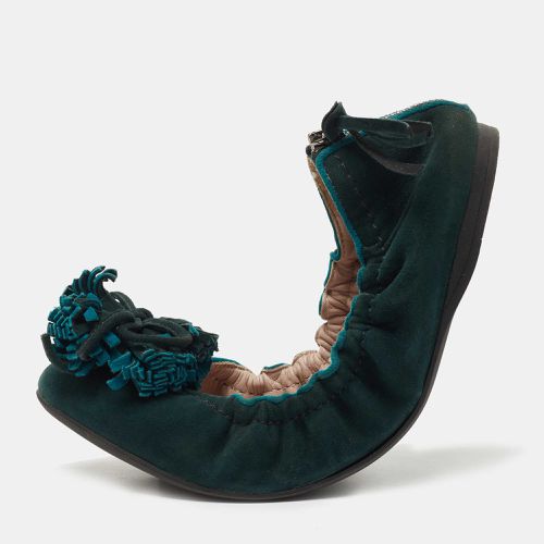 Miu Miu Dark Green Suede Fringe Bow Scrunch Ballet Flats Size 38 - Miu Miu - Modalova