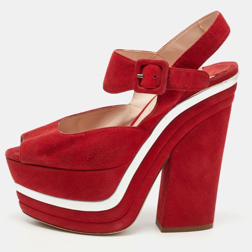 Miu Miu Red Suede Platform Ankle Strap Sandals Size 36 - Miu Miu - Modalova