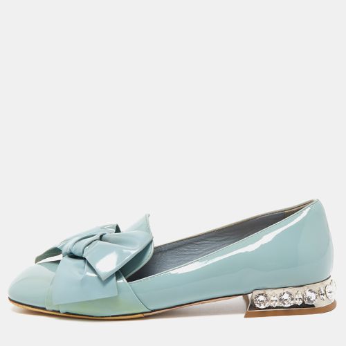 Miu Miu Blue Patent Leather Crystal Embellished Bow Smoking Slippers Size 35 - Miu Miu - Modalova