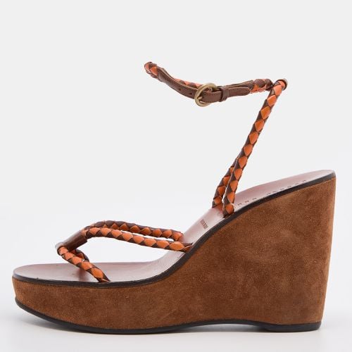 Miu Miu Brown/Orange Leather Strappy Wedge Sandals Size 38 - Miu Miu - Modalova