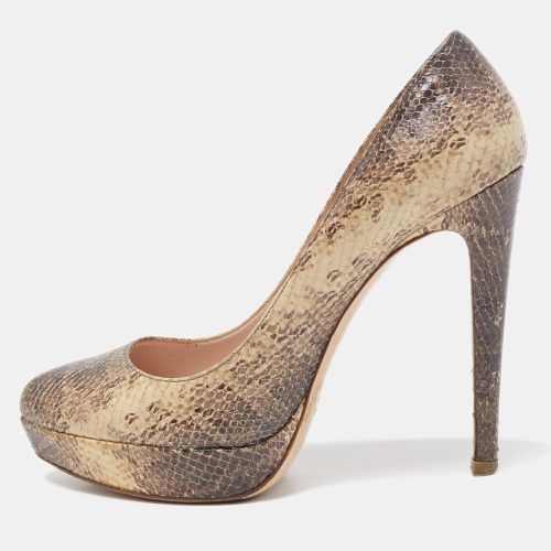 Miu Miu Cream/Brown Snakeskin Embossed Leather Platform Pumps Size 37 - Miu Miu - Modalova