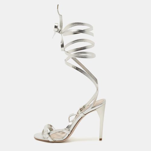 Miu Miu Silver Leather Ankle Wrap Sandals Size 36 - Miu Miu - Modalova