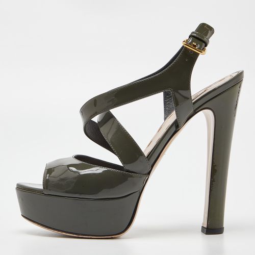 Miu Miu Olive Green Patent Leather Platform Ankle Cross Strap Sandals Size 39 - Miu Miu - Modalova