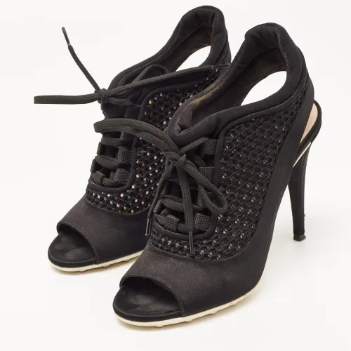 Satin and Mesh Open Toe Lace Up Slingback Booties Size 37 - Miu Miu - Modalova