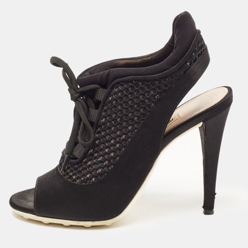 Miu Miu Black Satin and Mesh Open Toe Lace Up Slingback Booties Size 37 - Miu Miu - Modalova