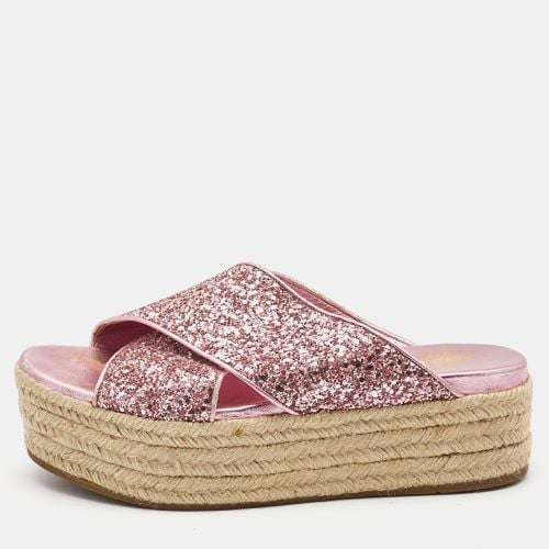 Miu Miu Pink Glitter Cross Strap Platform Espadrille Sandals Size 37.5 - Miu Miu - Modalova