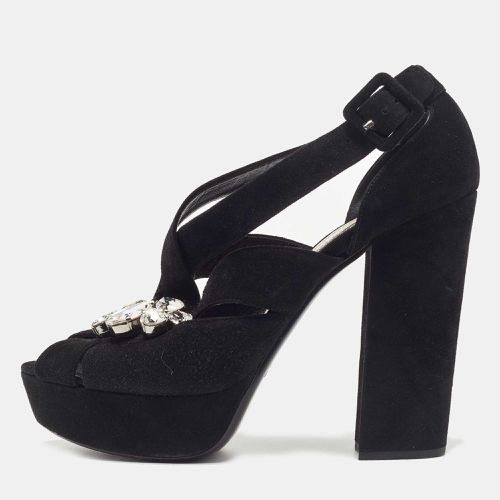 Miu Miu Black Suede Crystal Embellished Platform Sandals Size 40 - Miu Miu - Modalova