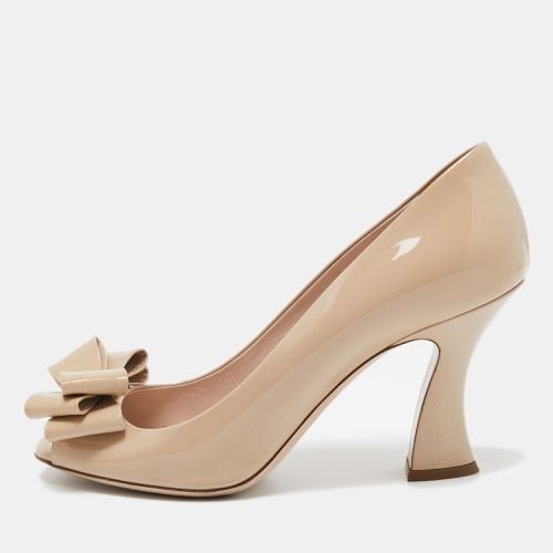 Miu Miu Beige Patent Leather Bow Peep Toe Platform Pumps Size 39 - Miu Miu - Modalova