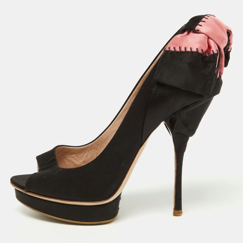 Miu Miu Black/Pink Satin Bow Peep Toe Pumps Size 38.5 - Miu Miu - Modalova