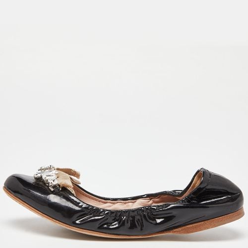 Miu Miu Black Patent Leathre Crystals Embellished Scrunch Ballet Flats Size 38 - Miu Miu - Modalova