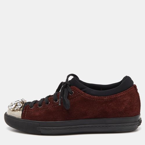 Miu Miu Brown/Black Suede and Neoprene Crystal Cap Toe Sneakers Size 38.5 - Miu Miu - Modalova