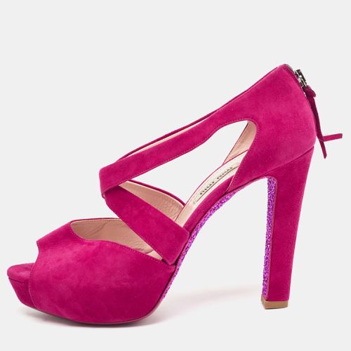 Miu Miu Pink Suede Platform Ankle-Strap Sandals Size 39 - Miu Miu - Modalova