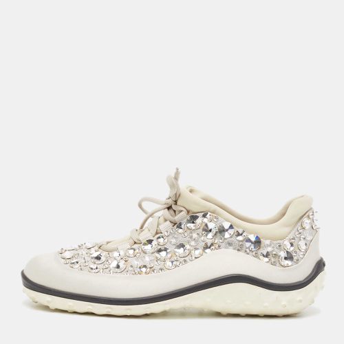 Miu Miu Silver Satin Astro Crystal Embellished Low Top Sneakers Size 39 - Miu Miu - Modalova