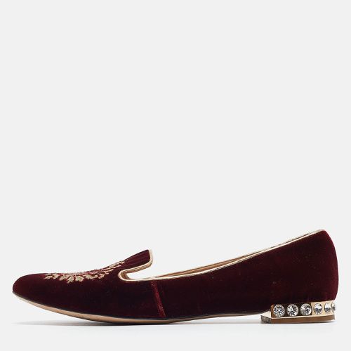 Miu Miu Burgundy Embroidered Velvet Crystal Embellished Smoking Slippers Size 37 - Miu Miu - Modalova