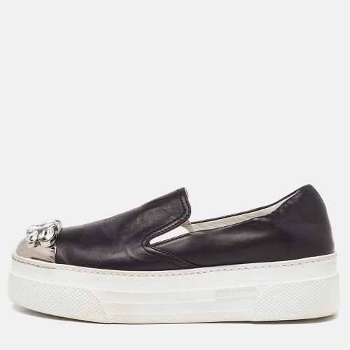 Miu Miu Black Leather Embellished Cap Toe Slip On Sneakers Size 39 - Miu Miu - Modalova