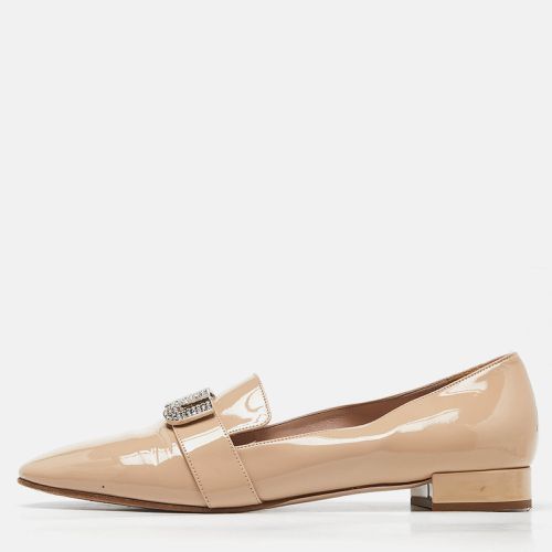 Miu Miu Beige Patent Leather Crystal Embellished Smoking Slippers Size 41 - Miu Miu - Modalova