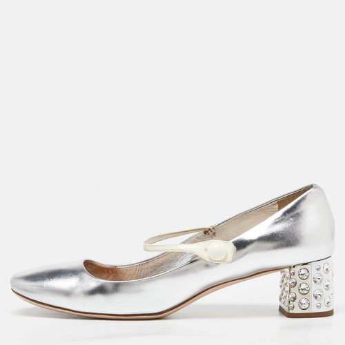 Miu Miu Silver Patent Leather Crystal Embellished Heel Mary Jane Pumps Size 39.5 - Miu Miu - Modalova