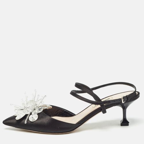 Miu Miu Black Satin Crystals Embellished Ankle Strap Pumps Size 38 - Miu Miu - Modalova