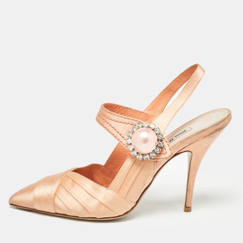 Miu Miu Orange Satin Crystal Embellished Slingback Pumps Size 38.5 - Miu Miu - Modalova