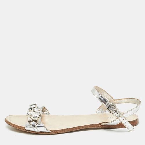 Miu Miu Silver Leather Ankle Strap Sandals Size 37 - Miu Miu - Modalova