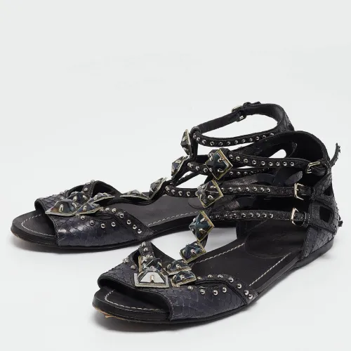 Python Leather Ankle Strap Flat Sandals Size 38.5 - Miu Miu - Modalova
