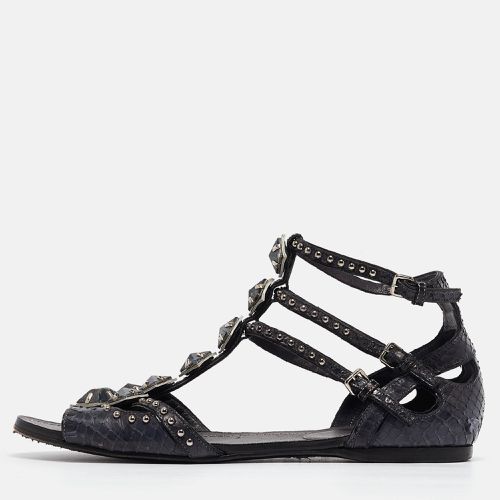 Miu Miu Navy Blue Python Leather Ankle Strap Flat Sandals Size 38.5 - Miu Miu - Modalova