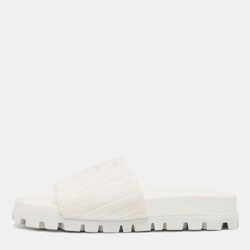 Miu Miu White Terry Fabric Logo Embroidered Slides Size 36 - Miu Miu - Modalova