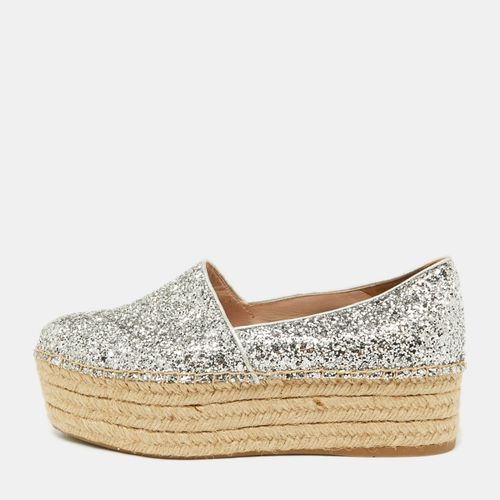 Miu Miu Silver Coarse Glitter Espadrille Platform Loafers Size 37.5 - Miu Miu - Modalova