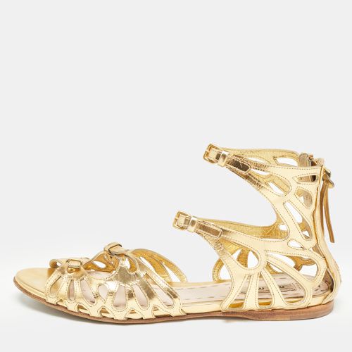 Miu Miu Gold Cut Out Leather Flat Sandals Size 36 - Miu Miu - Modalova