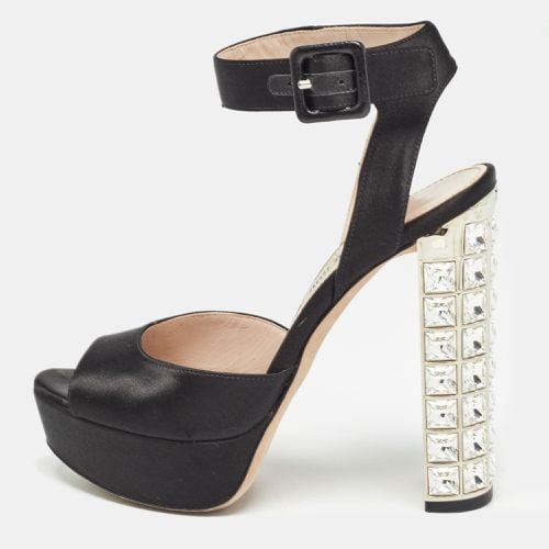 Miu Miu Black Satin Embellished Block Heel Platform Sandals Size 35.5 - Miu Miu - Modalova