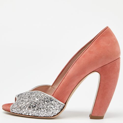 Silver Suede and Glitter Open Toe Pumps Size 38 - Miu Miu - Modalova