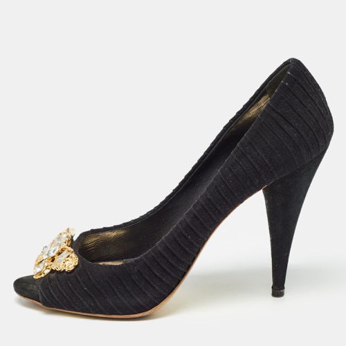 Miu Miu Black Suede Crystals Embellishment Peep Toe Pumps Size 41 - Miu Miu - Modalova