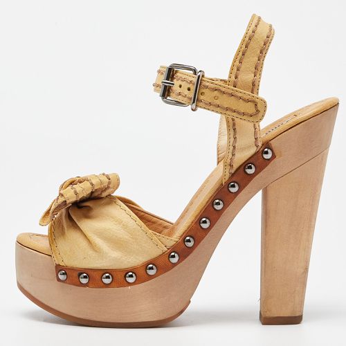 Miu Miu Beige Leather Ribbon Slingback Platform Sandals Size 35.5 - Miu Miu - Modalova