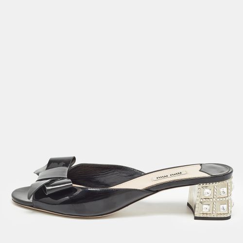 Miu Miu Black Patent Leather Crystal Heel Sandals Size 41 - Miu Miu - Modalova