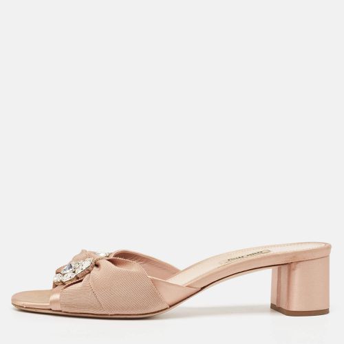 Miu Miu Beige Satin and Canvas Slide Sandals Size 40.5 - Miu Miu - Modalova