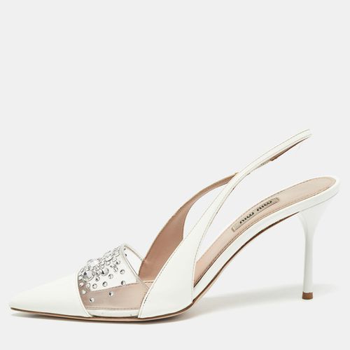 Miu Miu White Patent Leather and PVC Crystal Embellished Slingback Pumps Size 39.5 - Miu Miu - Modalova