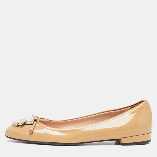 Miu Miu Beige Patent Leather Crystal Embellished Ballet Flats Size 37 - Miu Miu - Modalova