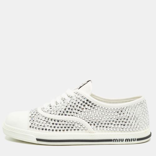 Canvas Crystal-studded Gabardine Cotton Sneakers Size 40 - Miu Miu - Modalova