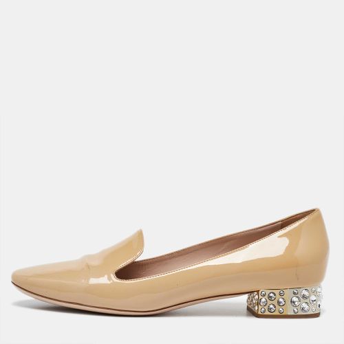 Miu Miu Beige Patent Leather Crystal Embellished Smoking Slippers Size 40.5 - Miu Miu - Modalova