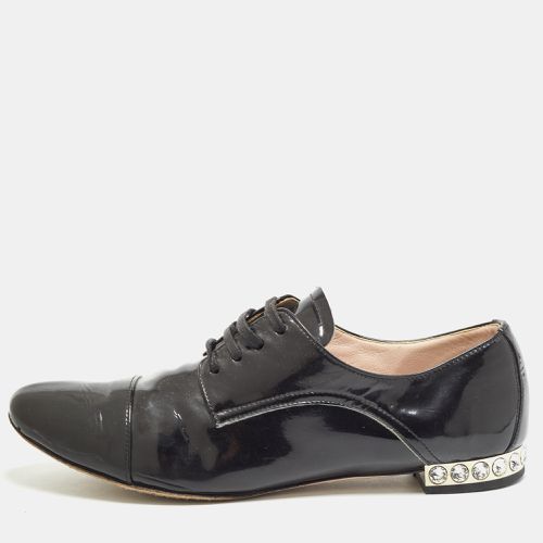 Miu Miu Black Patent Leather Crystal Embellished Lace Up Derby Size 38 - Miu Miu - Modalova